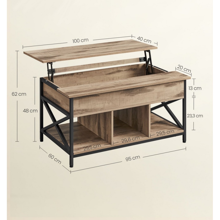 Холна маса с повдигаща плоча NYRO кафява/черна