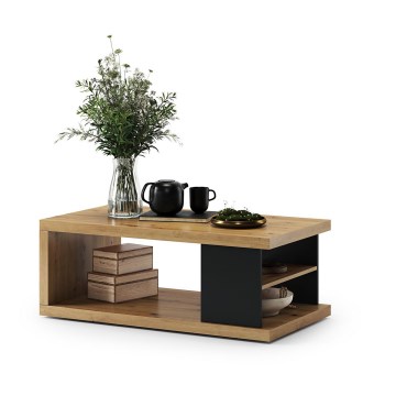 Холна маса с рафт и място за съхранение LORA 110x60 см, дъб Artisan/черно