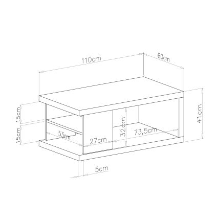 Холна маса с рафт и място за съхранение LORA 110x60 см, дъб Artisan/черно