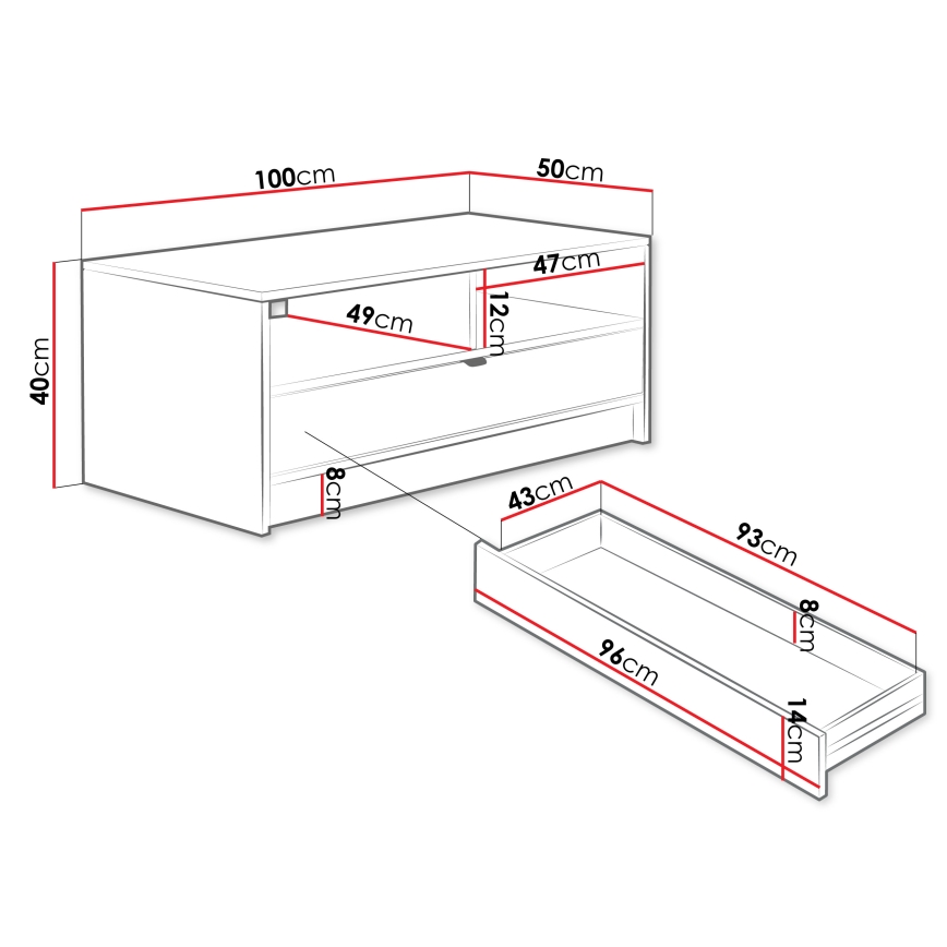 Холна маса TIRENO 40x100 см черна