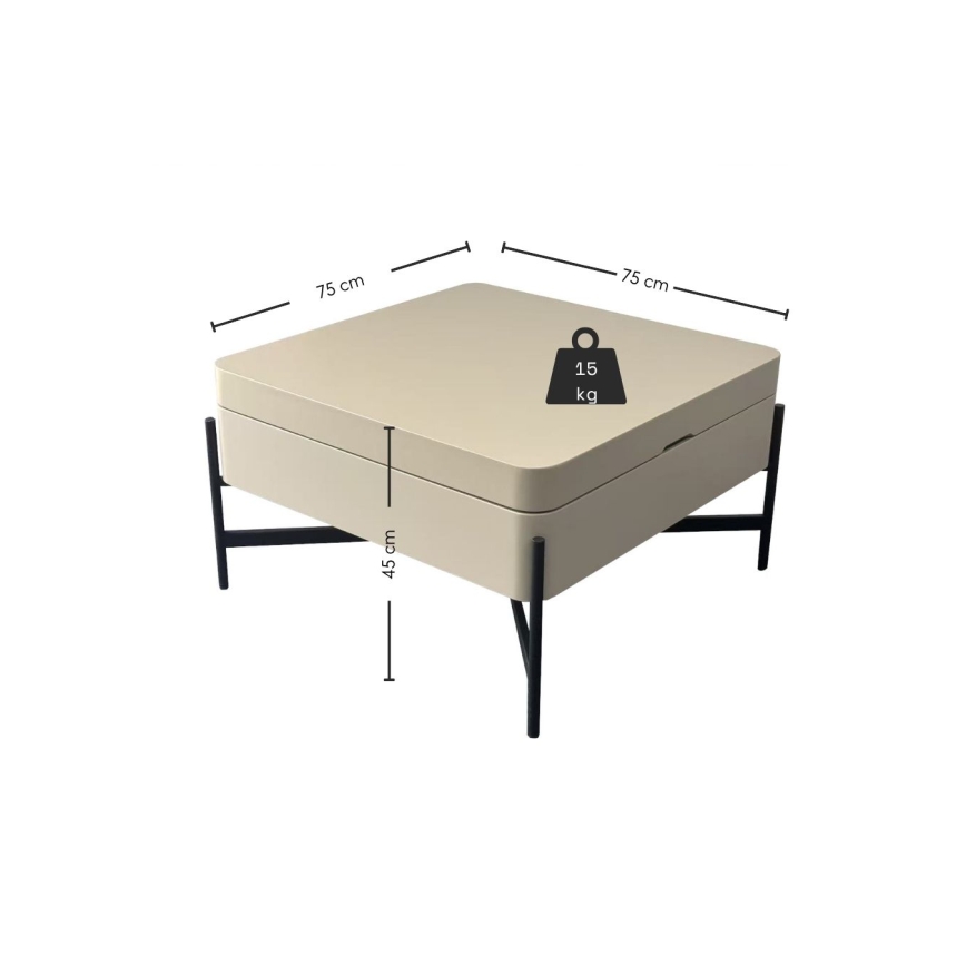 Холна масичка с повдигащ се плот и полица OASIS 75x75 см кремава/черна