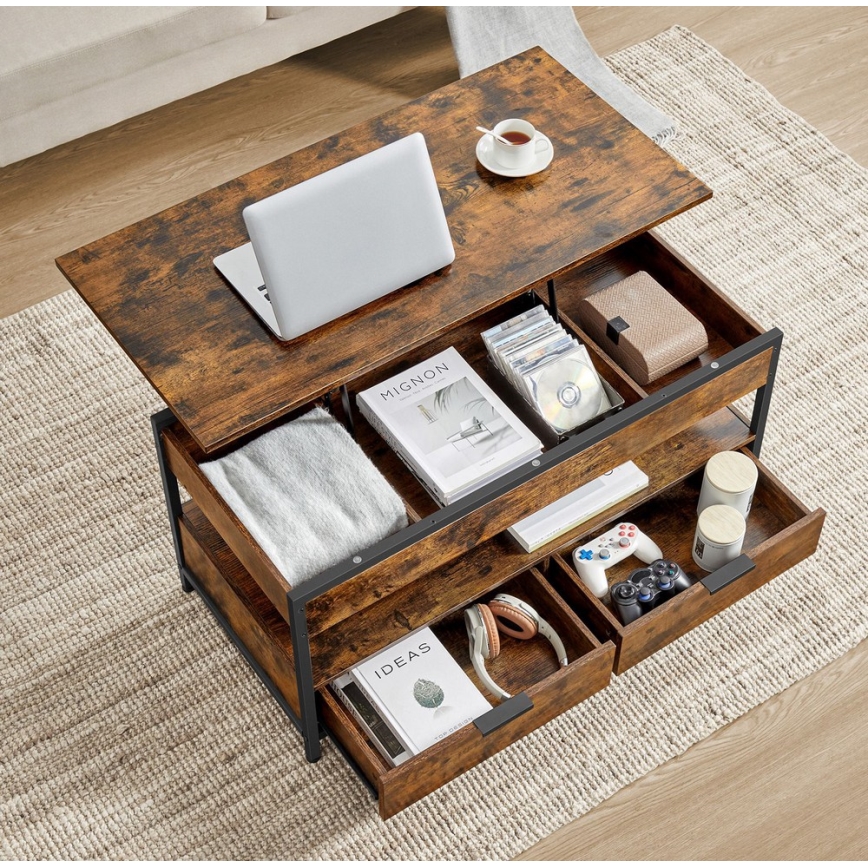 Холна масичка NYRO с повдигащ се плот, кафява/черна