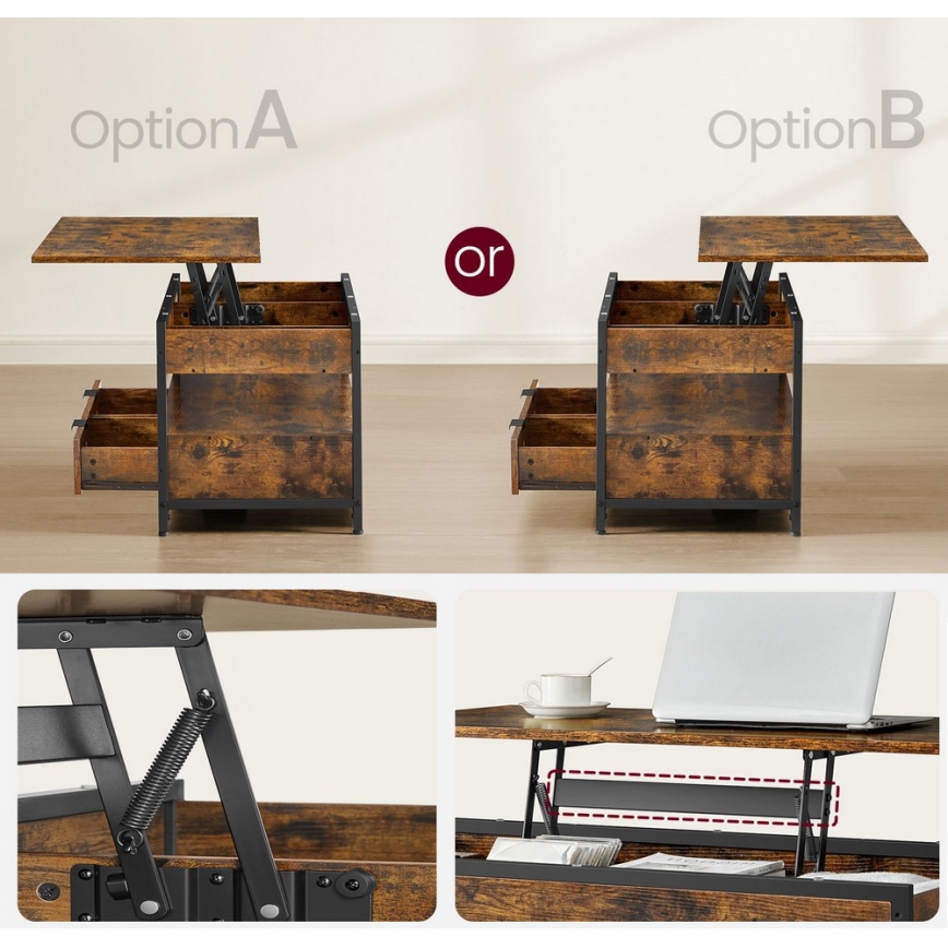 Холна масичка NYRO с повдигащ се плот, кафява/черна