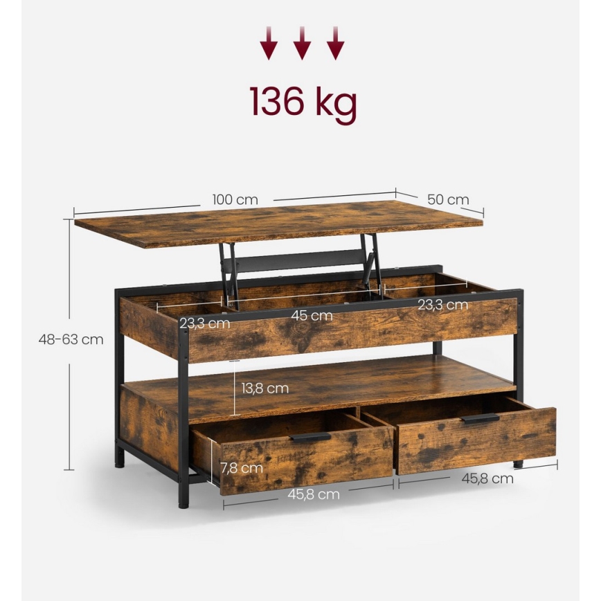 Холна масичка NYRO с повдигащ се плот, кафява/черна