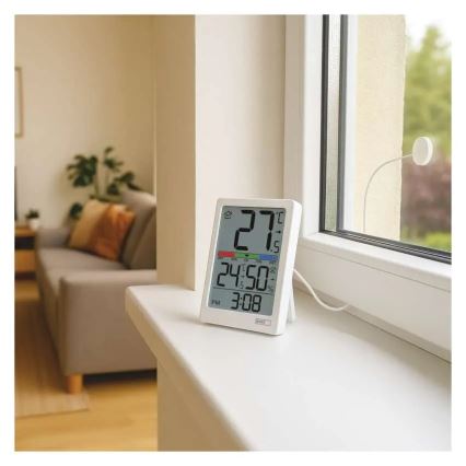Цифров термометър с хигрометър 2xAAA бял
