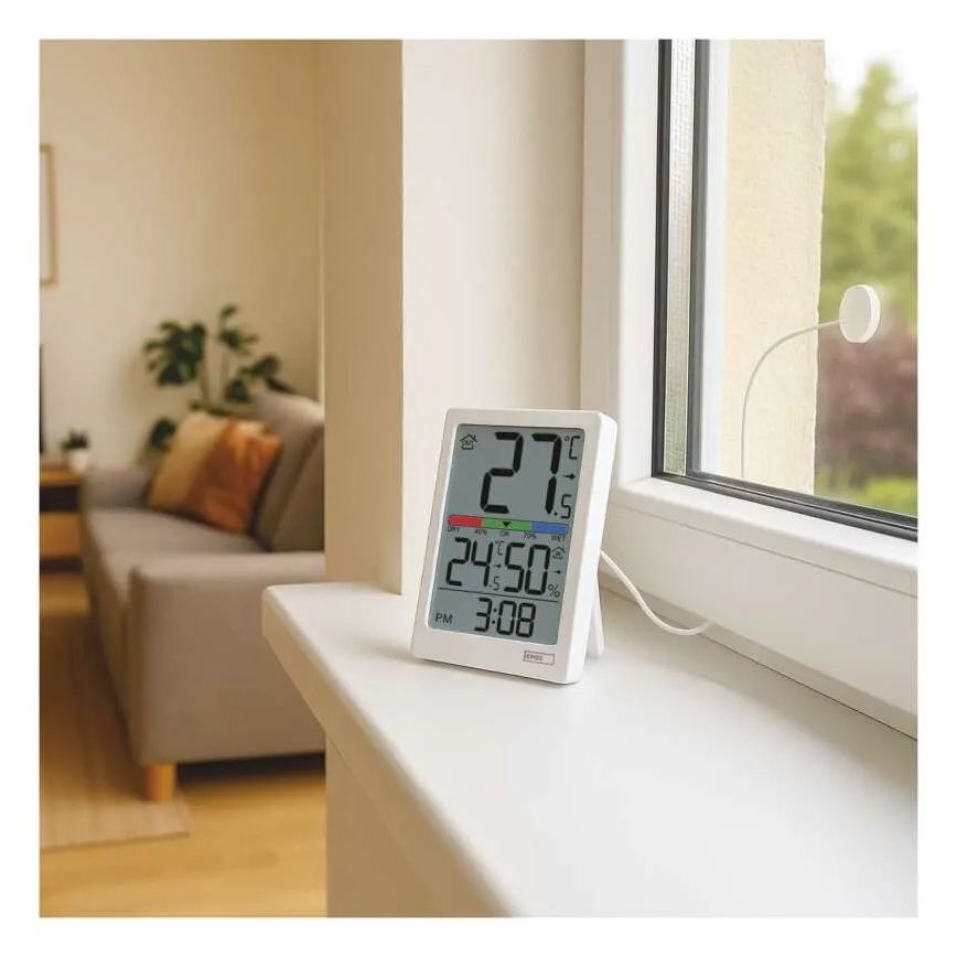 Цифров термометър с хигрометър 2xAAA бял