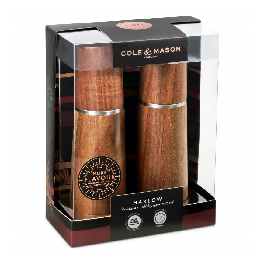 Cole&Mason - К-кт мелнички за сол и пипер MARLOW акация 2 бр. 18,5 см