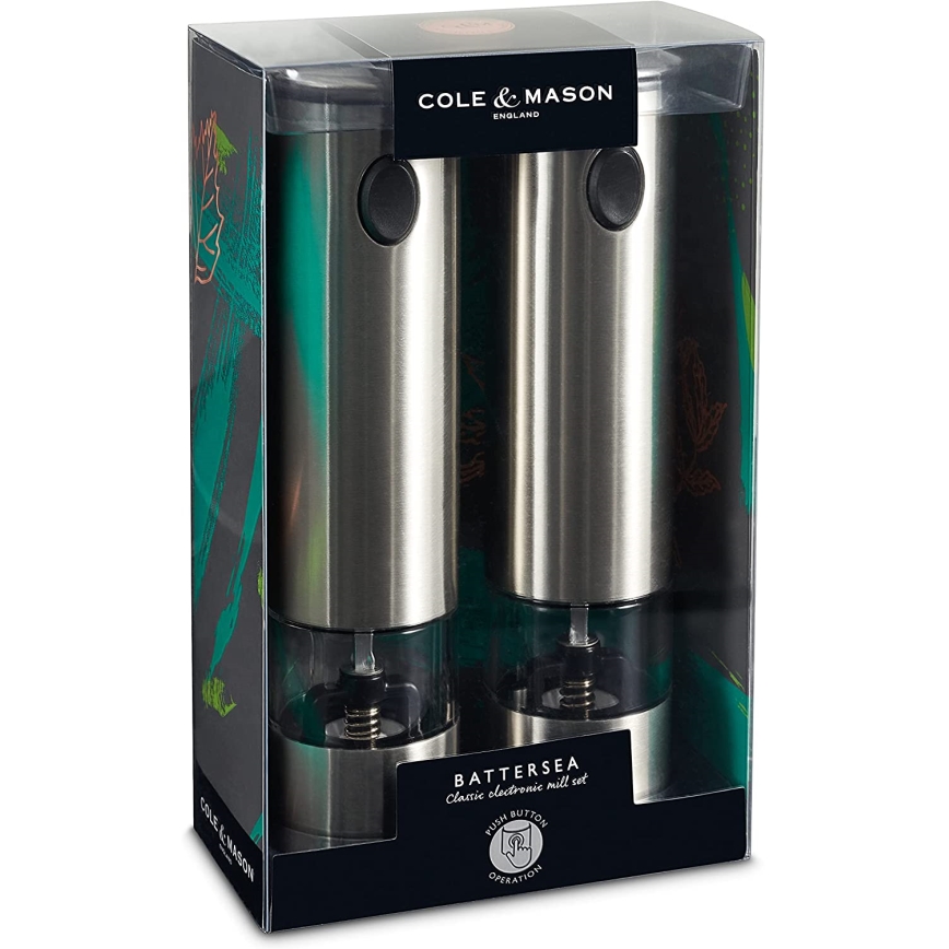 Cole&Mason - Комплект електрически мелнички за подправки BATTERSEA 2 бр. 6xAAA