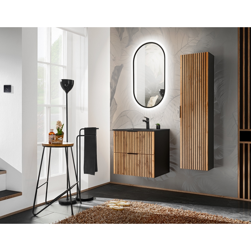 COMAD XILO BLACK WOTAN 82-60-D-2S- Шкаф за баня под мивка XILO, черно/дъб