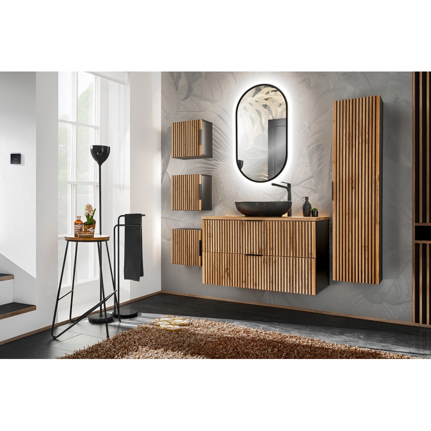 COMAD XILO BLACK WOTAN 82-80-D-2S - Шкаф за баня под мивка XILO 57x80,2 см, черен/дъб wotan