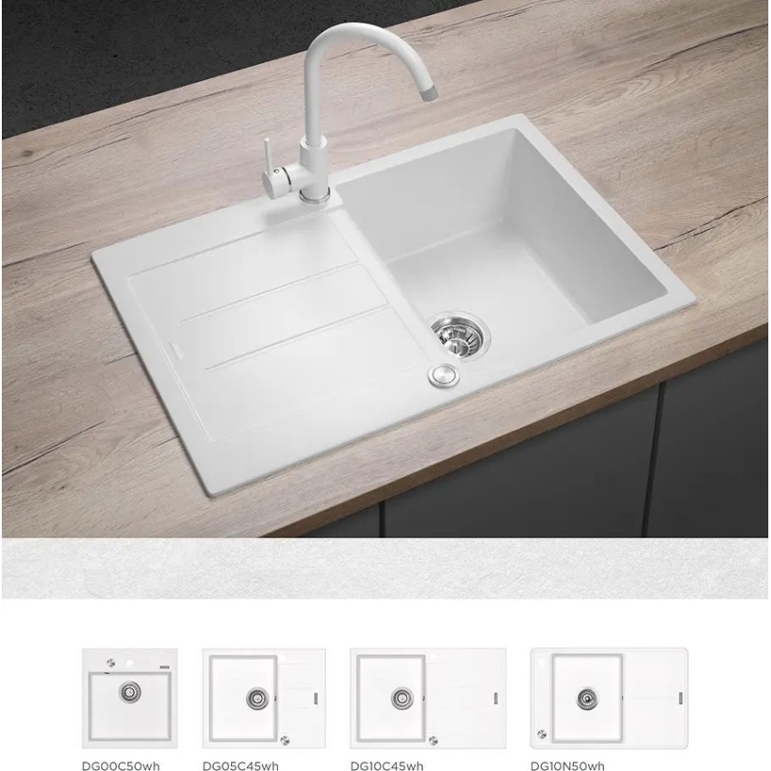 Concept BDG3334WH - Смесител за мивка 33,5 см гранит/бял