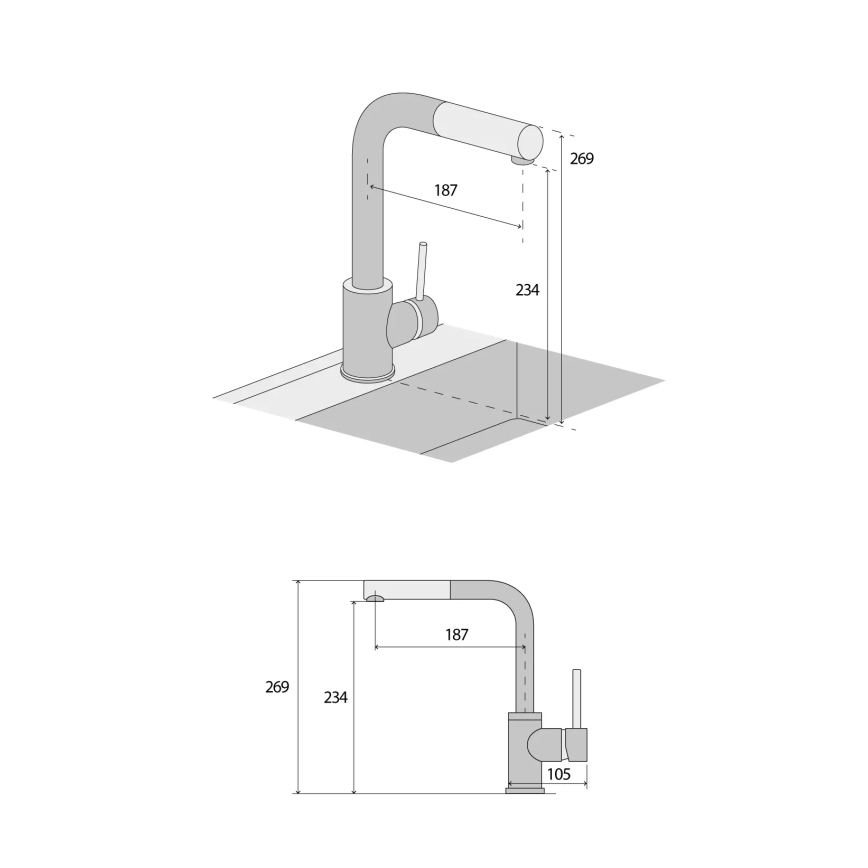 Concept BDG4527DG - смесител за мивка с изтегляща се душ глава 26,9 cm гранит/тъмно сив