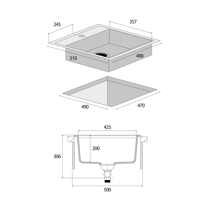 Concept DG00C50DG - Кухненска мивка CUBIS 49x51 см гранит/ тъмно сив