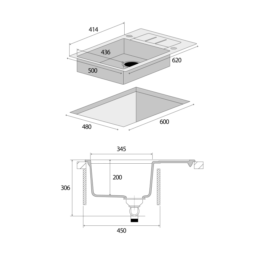 Concept DG05C45BC - Кухненска мивка CUBIS 50x62 см гранит/черна