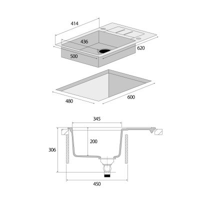 Concept DG05C45DG - кухненска мивка CUBIS 50x62 см, гранит, тъмносив