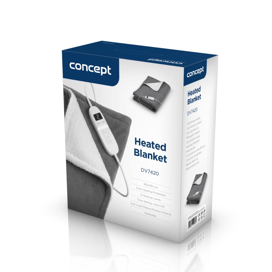 Concept DV7420 - Електрическо отопляемо одеяло 160 W/230 V 180x130 см сиво/бяло