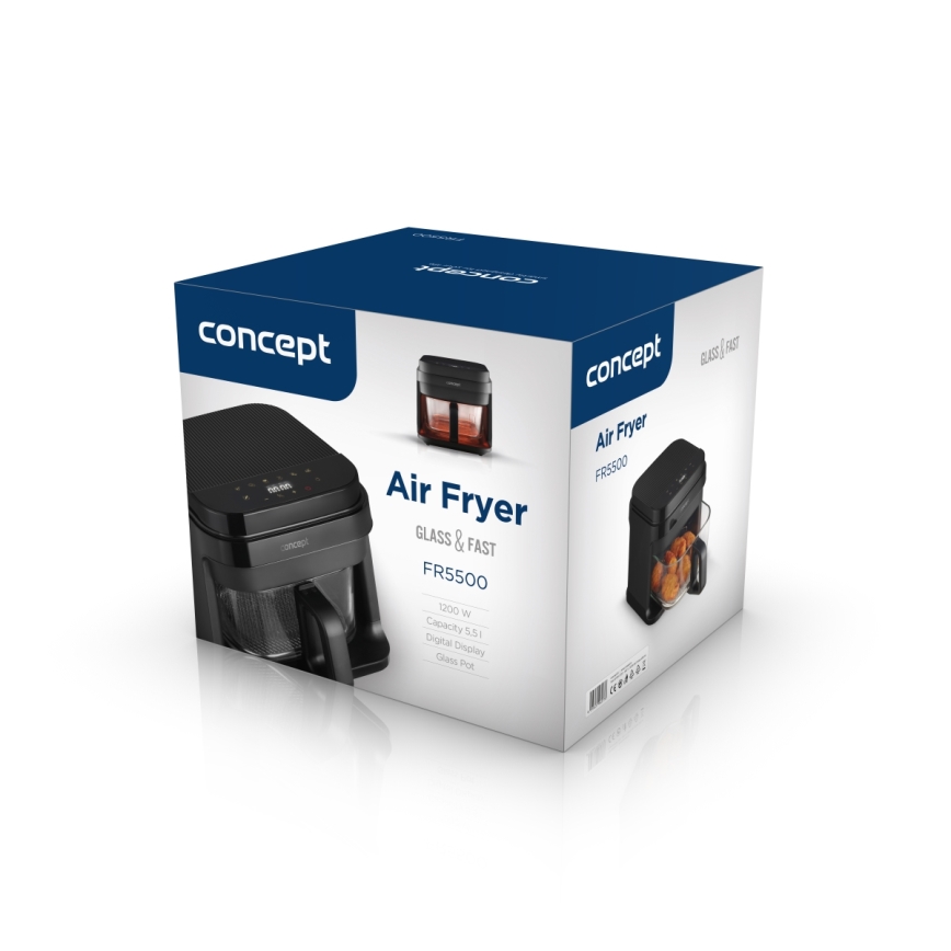 Concept FR5500 - Еър фрайър GLASS & FAST 5,5 l 1200W/230V черен