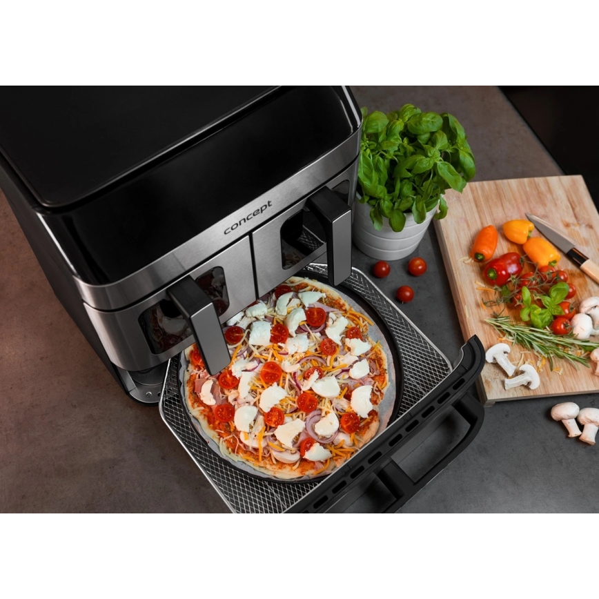 Concept FR9000 - Въздушна фритюрница PIZZA TRIO 18,5 л, 2700 W / 230 V, неръждаема стомана/черна