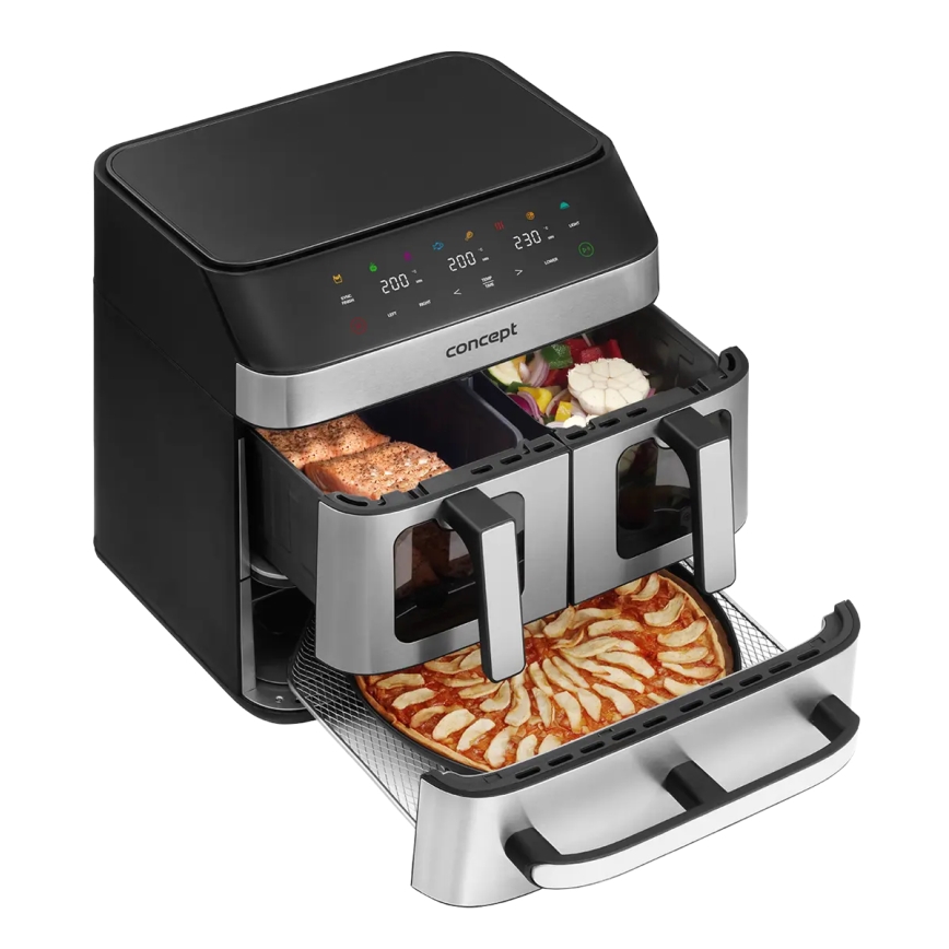 Concept FR9000 - Въздушна фритюрница PIZZA TRIO 18,5 л, 2700 W / 230 V, неръждаема стомана/черна