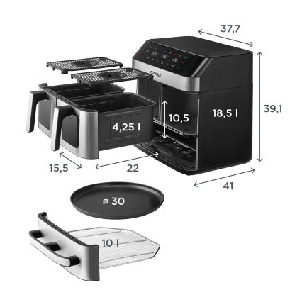 Concept FR9000 - Въздушна фритюрница PIZZA TRIO 18,5 л, 2700 W / 230 V, неръждаема стомана/черна
