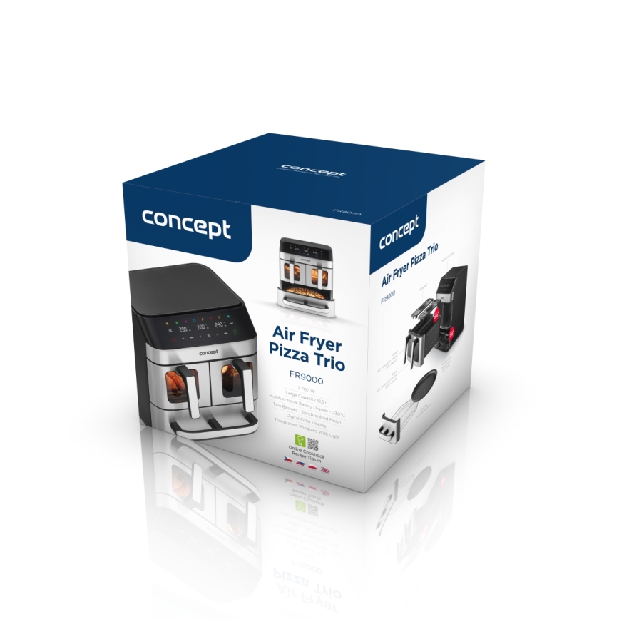 Concept FR9000 - Въздушна фритюрница PIZZA TRIO 18,5 л, 2700 W / 230 V, неръждаема стомана/черна