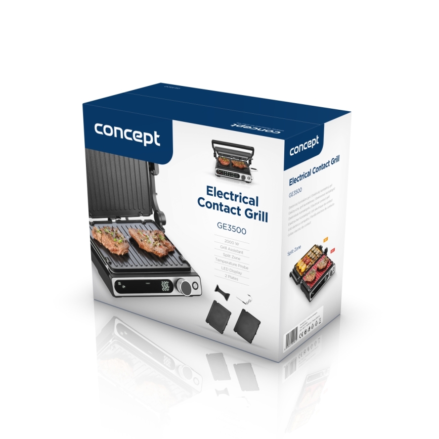 Concept ge3500 - Контактен грил с температурен сензор 2000W/230V черен