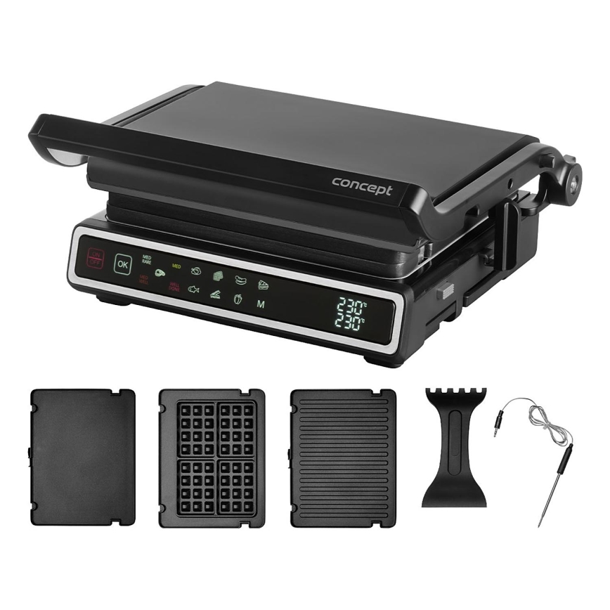 Concept ge3550 - Контактен грил с температурен сензор 2000W/230V черен