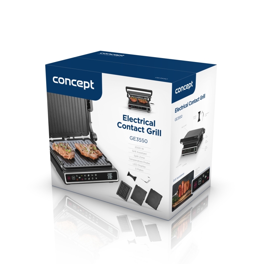 Concept ge3550 - Контактен грил с температурен сензор 2000W/230V черен