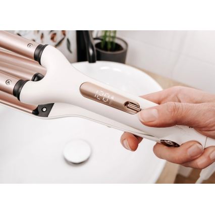 Concept KT2140 - Маша за къдрици с три цеви GLAM STYLE 100W/230V бяла/розово злато