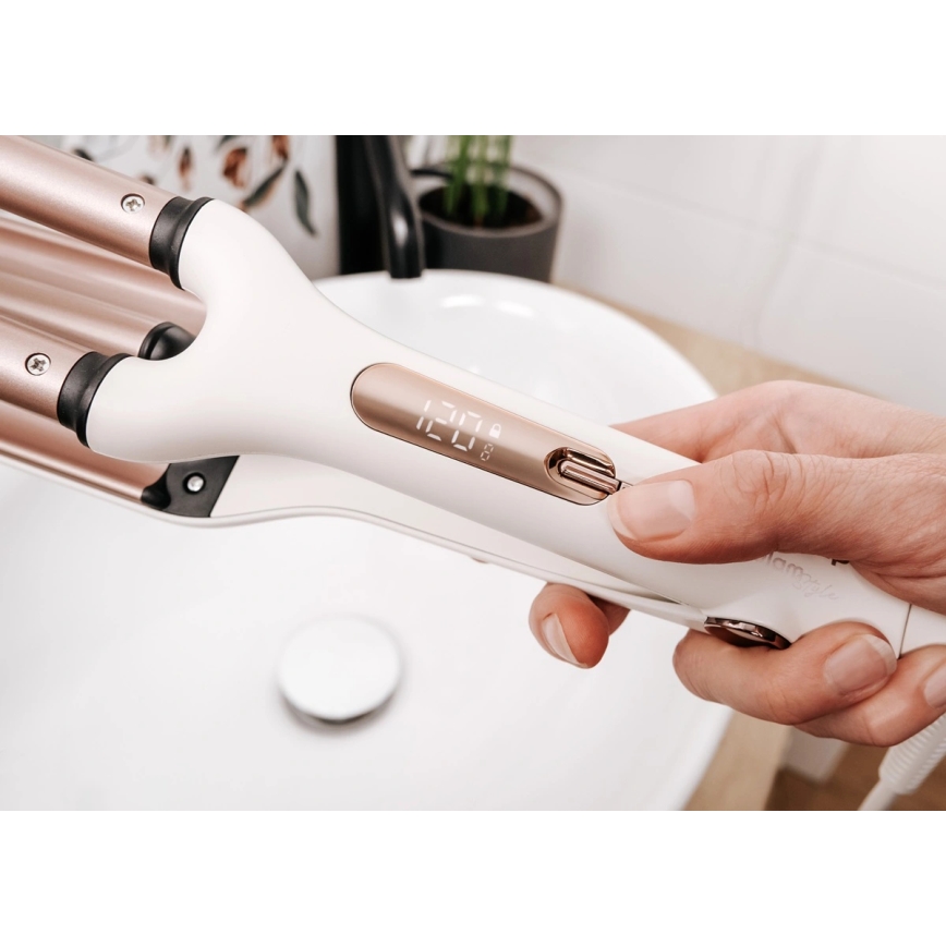 Concept KT2140 - Маша за къдрици с три цеви GLAM STYLE 100W/230V бяла/розово злато