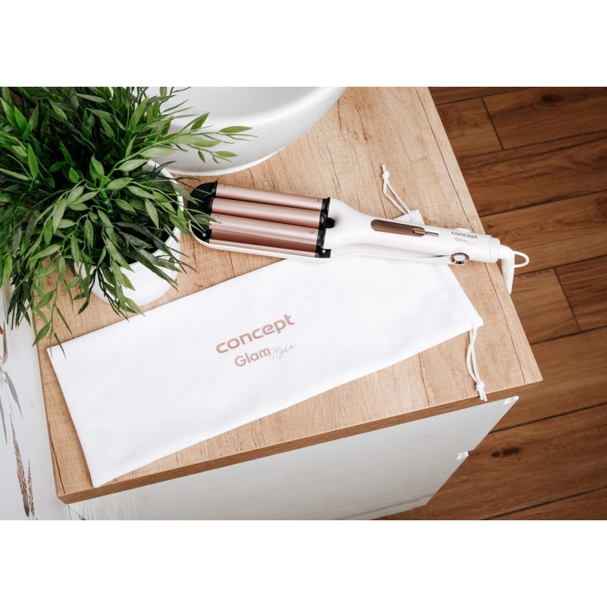 Concept KT2140 - Маша за къдрици с три цеви GLAM STYLE 100W/230V бяла/розово злато