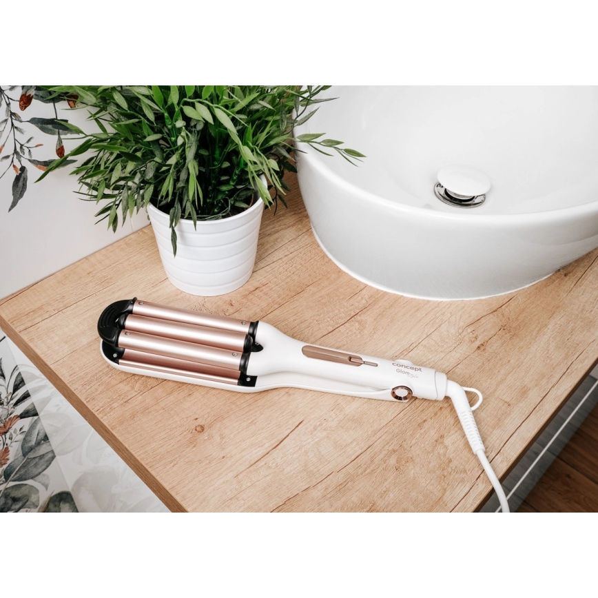 Concept KT2140 - Маша за къдрици с три цеви GLAM STYLE 100W/230V бяла/розово злато