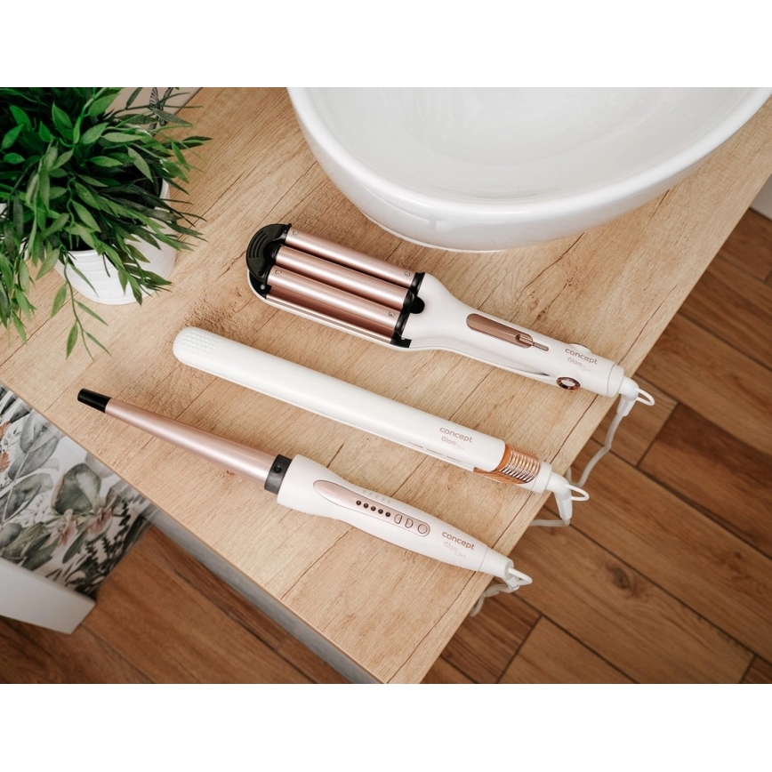 Concept KT2140 - Маша за къдрици с три цеви GLAM STYLE 100W/230V бяла/розово злато