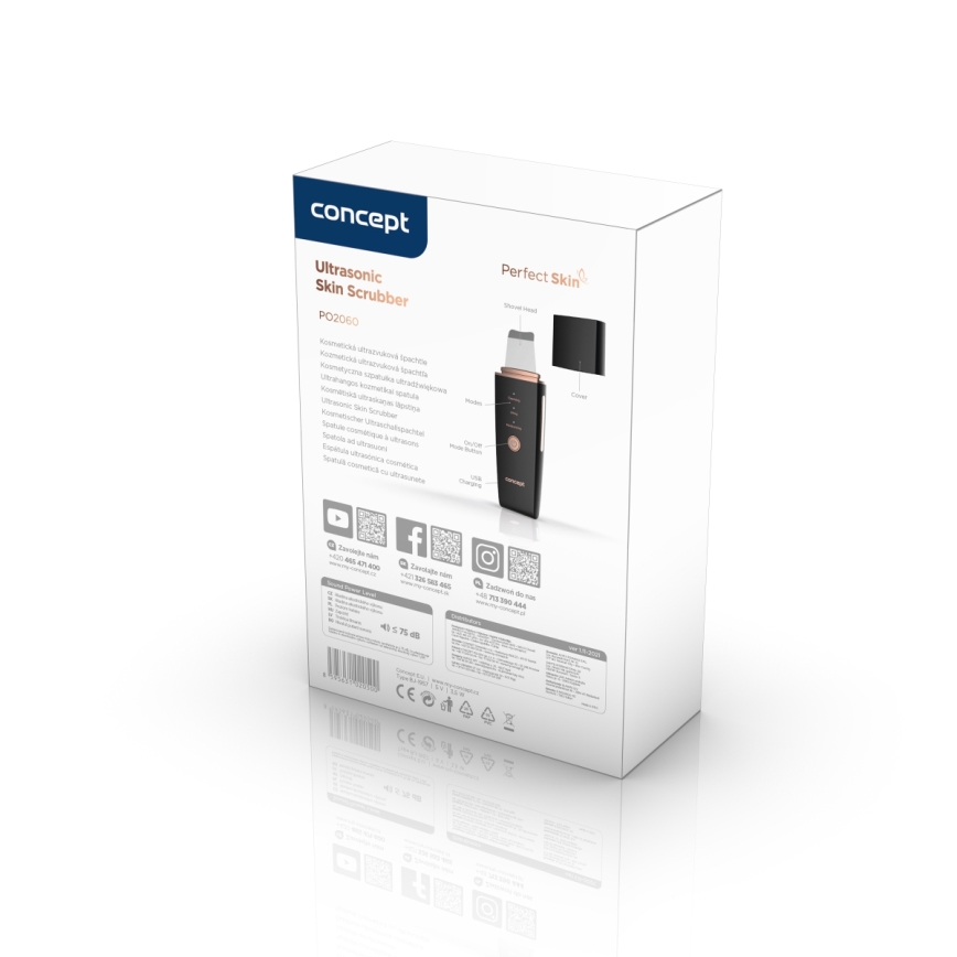 Concept PO2060 - Козметична ултразвукова шпатула PERFECT SKIN 3,5W/5V USB 500 mAh IPX6 черен