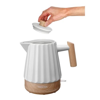 Concept RK0090 - Електрическа кана 1,5 l 1500W/230V бяла/дървесен декор/керамика