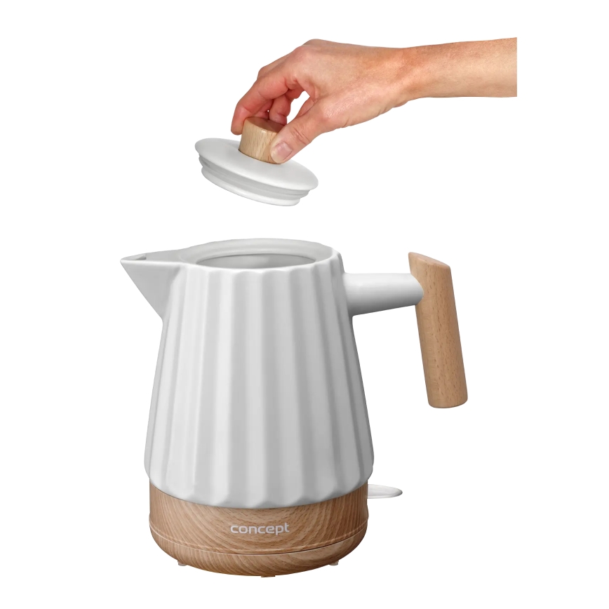 Concept RK0090 - Електрическа кана 1,5 l 1500W/230V бяла/дървесен декор/керамика