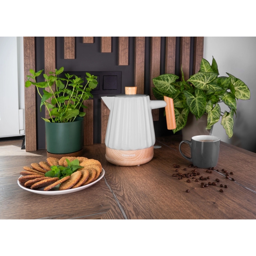 Concept RK0091 - Електрическа кана 1,5 л 1500W/230V светлосива/имитация на дърво/керамика