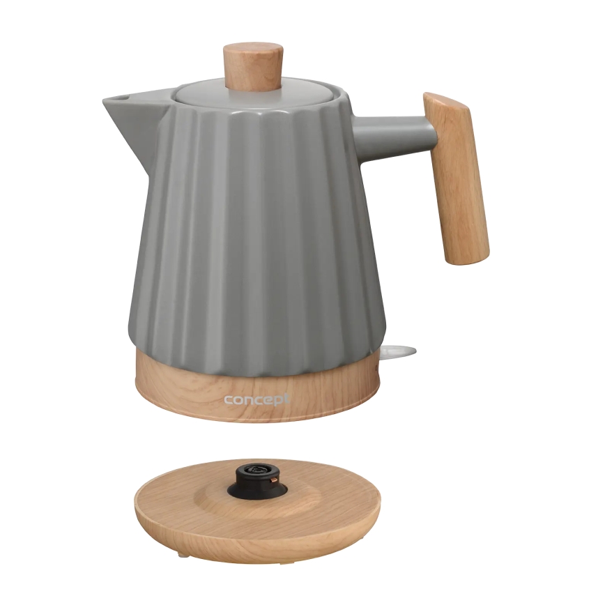 Concept RK0092 - Електрическа кана 1,5 л 1500W/230V тъмно сива/дървесен декор/керамика