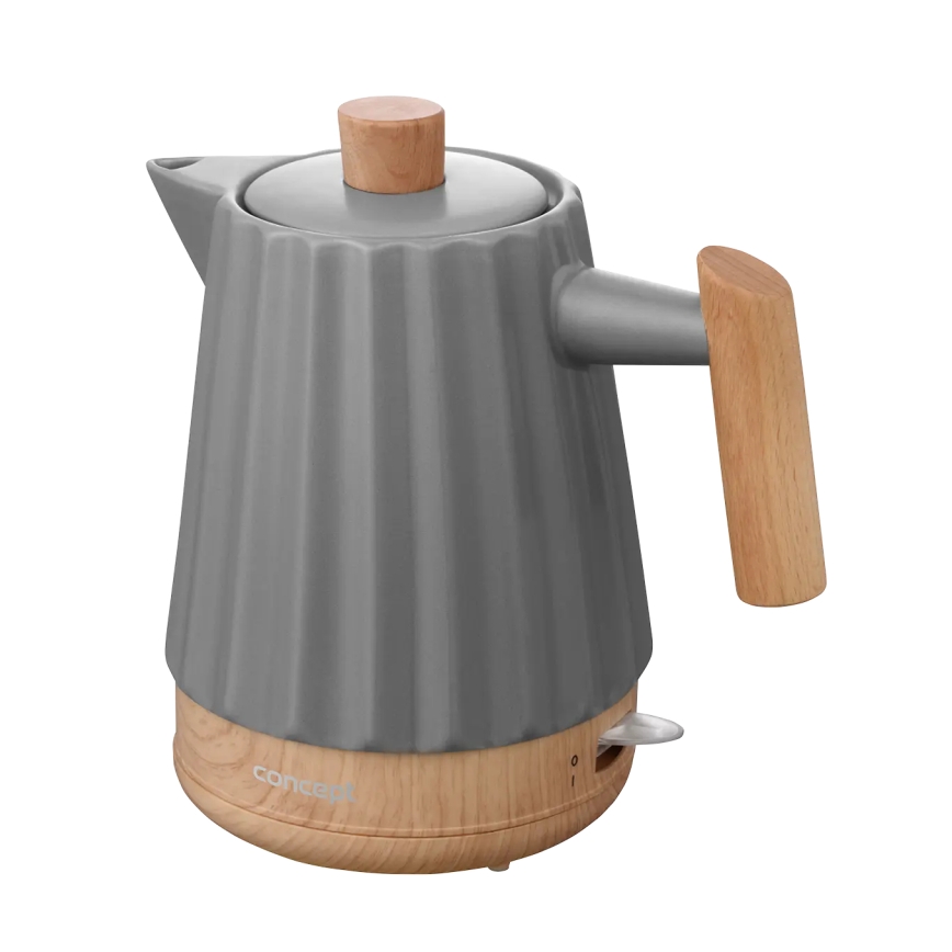 Concept RK0092 - Електрическа кана 1,5 л 1500W/230V тъмно сива/дървесен декор/керамика