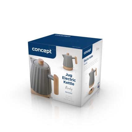 Concept RK0092 - Електрическа кана 1,5 л 1500W/230V тъмно сива/дървесен декор/керамика