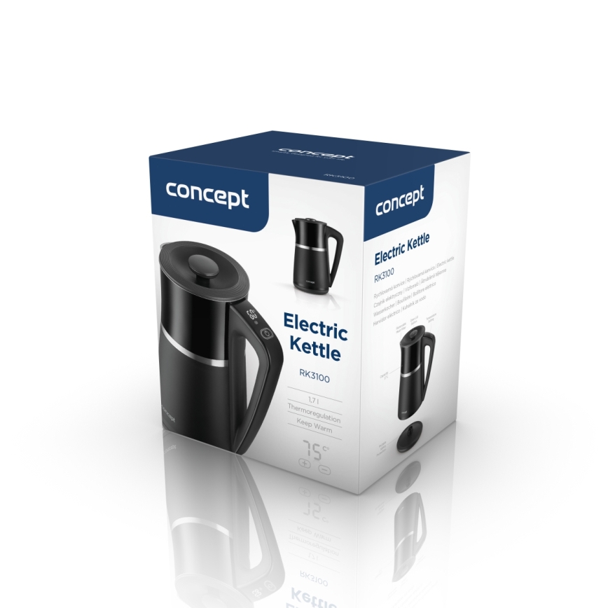 Concept RK3100 - електрическа кана с регулиране на температурата, 1,7 л, 2200 W/230 V, черна