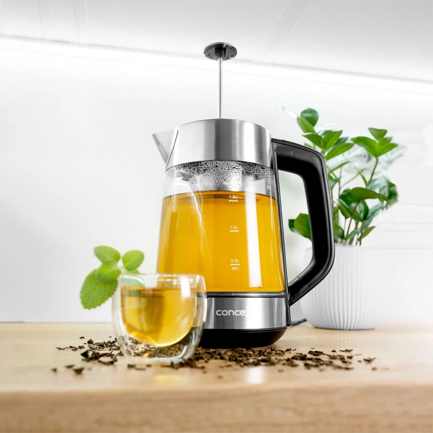 Concept RK4190 - Електрическа кана с терморегулация и мрежест филтър 1,7 л 2200W/230V неръждаема стомана