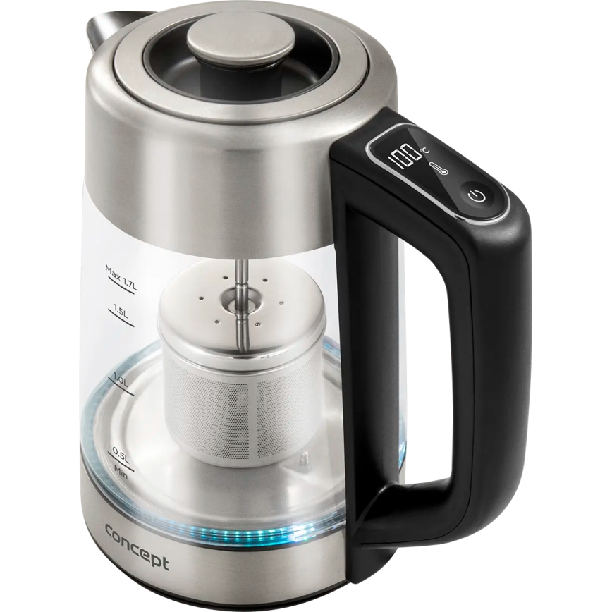 Concept RK4190 - Електрическа кана с терморегулация и мрежест филтър 1,7 л 2200W/230V неръждаема стомана