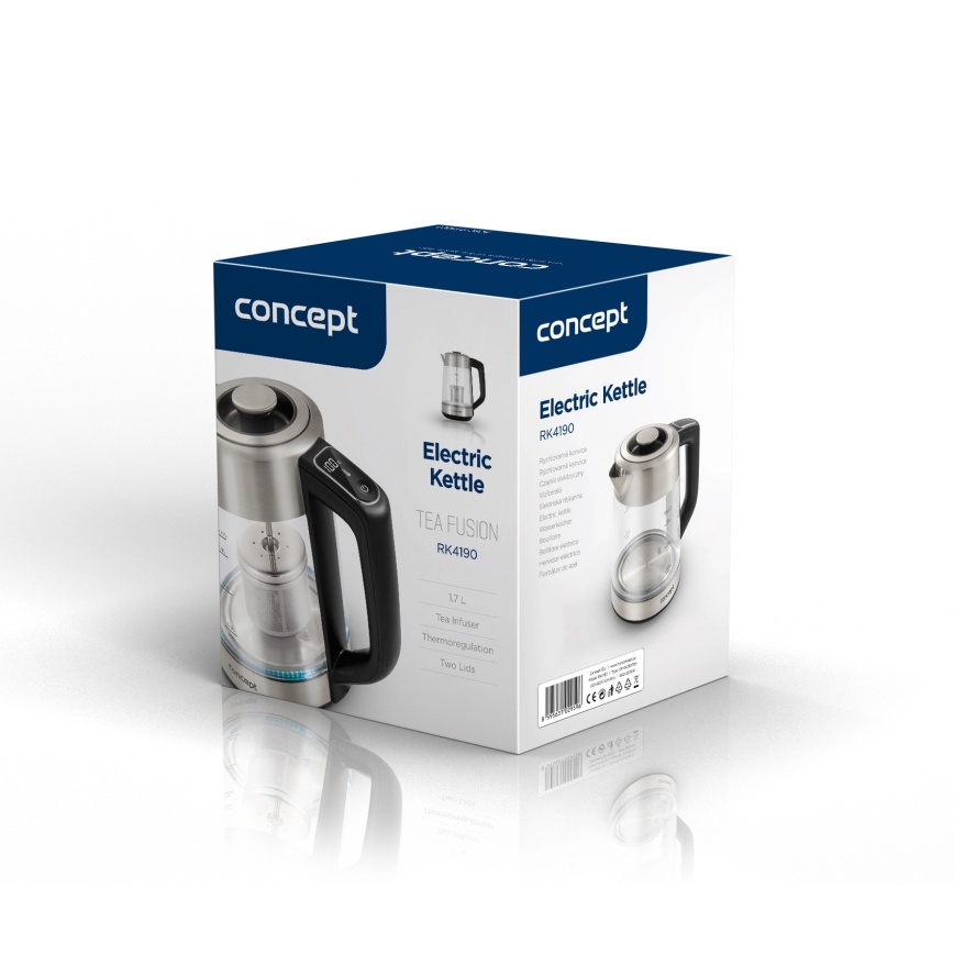 Concept RK4190 - Електрическа кана с терморегулация и мрежест филтър 1,7 л 2200W/230V неръждаема стомана