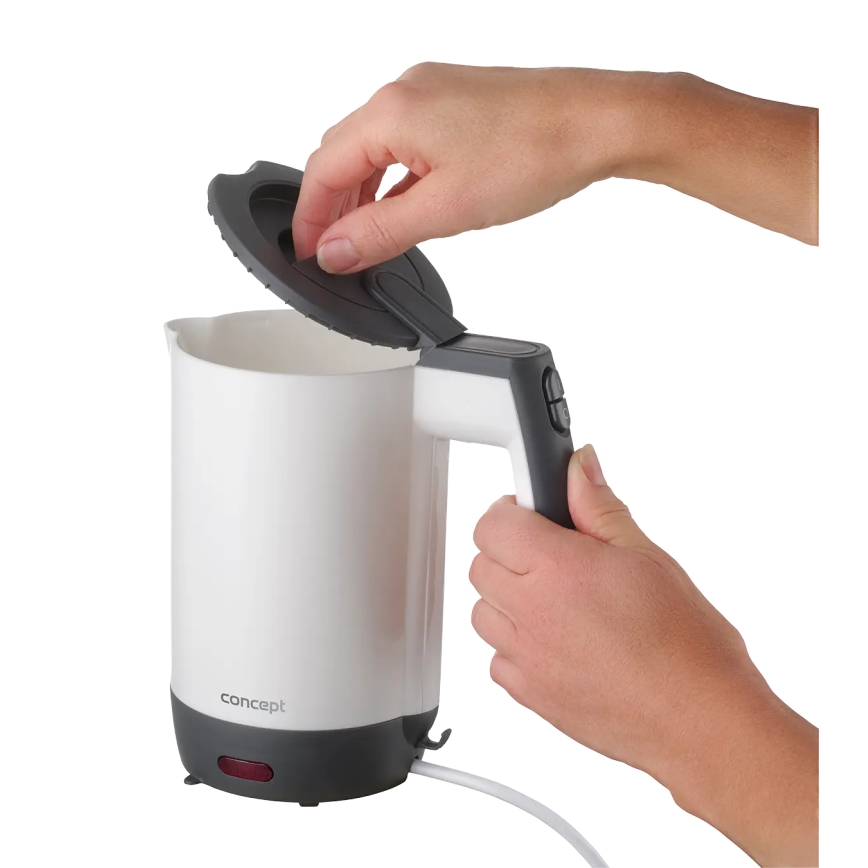 Concept RK7030 - Пътна електрическа кана 0,5 л, 1080 W/230 V, сива/бяла + 2 чаши