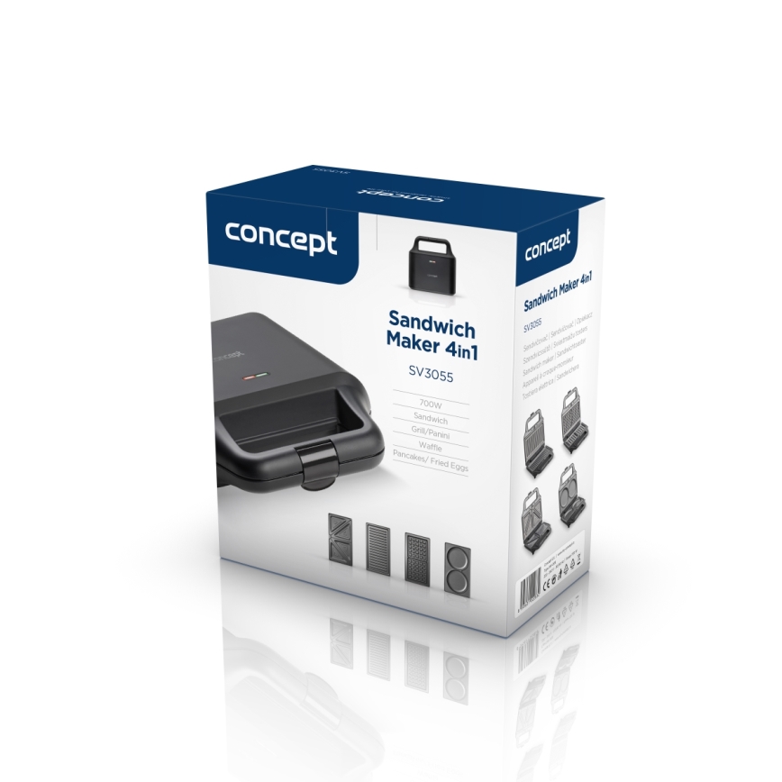 Concept SV3055 - Уред за приготвяне на сандвичи 4в1 700W/230V черен