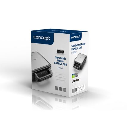Concept SV3080 - Тостер FAMILY 3 в 1 1200W/230V черен/неръждаема стомана