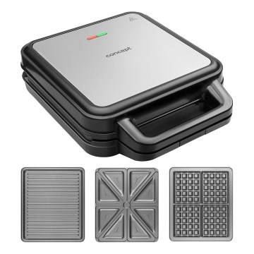 Concept SV3080 - Уред за приготвяне на сандвичи FAMILY 3в1 1200W/230V черен/неръждаем