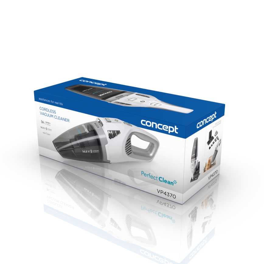 Concept VP4370 - Ръчна прахосмукачка WET & DRY PERFECT CLEAN 90W/14,8V 2200 mAh бял