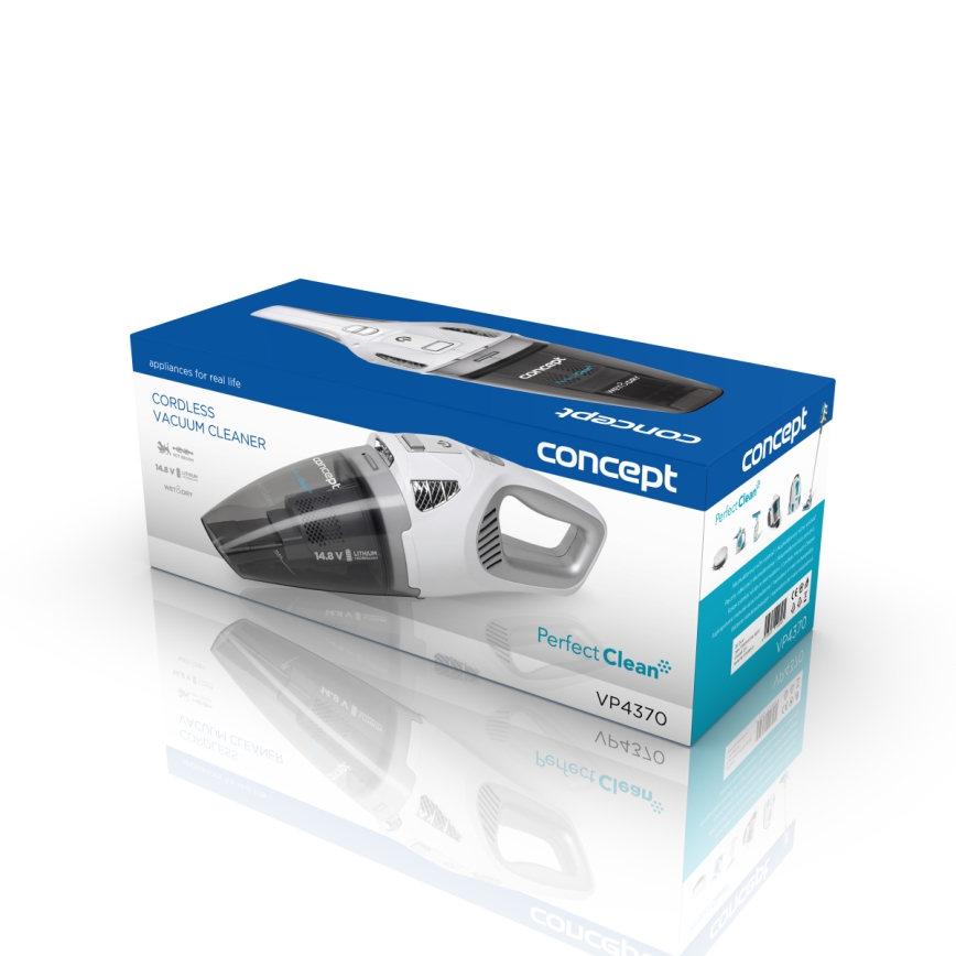 Concept VP4370 - Ръчна прахосмукачка WET & DRY PERFECT CLEAN 90W/14,8V 2200 mAh бял